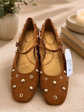 Time and Tru Studded Mary Jane Flats Brown Size 9.5 NWT